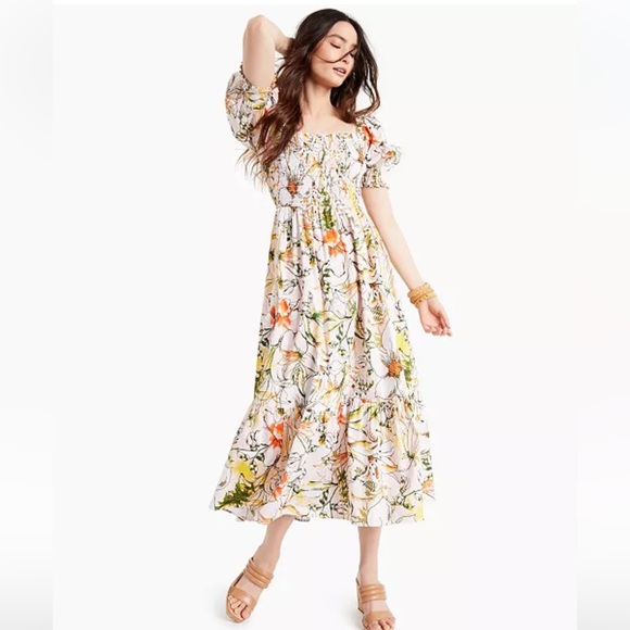 INC Sz 1X Smocked Puff-Sleeve Dress Floral Print - Picture 1 of 9